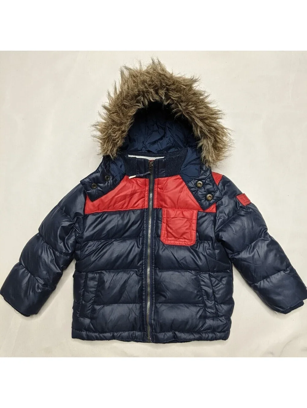 TOMMY HILFIGER KIDS BABY BOY TODDLER 18M 2T WINTER JACKET FUR HOOD DOWN PUFFER